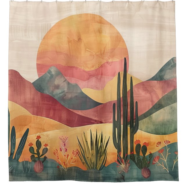 Boho Wüste Landschaft - Südwestliche Natur Duschvorhang (Vorderseite)