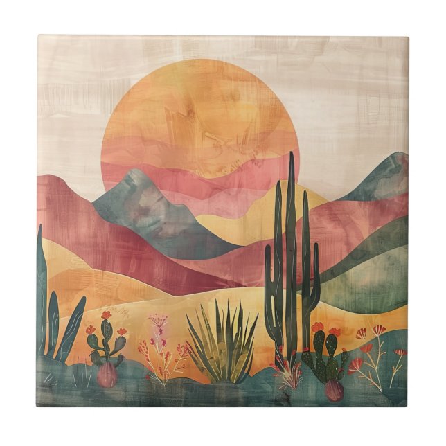Boho Wüste Landschaft - Südwestliche Natur Fliese (Vorderseite)