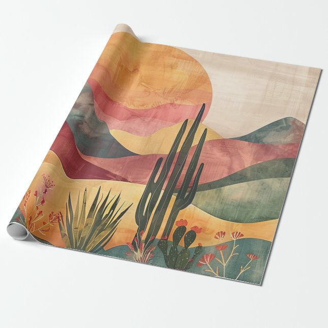 Boho Wüste Landschaft - Südwestliche Natur Geschenkpapier (Ungerollt)