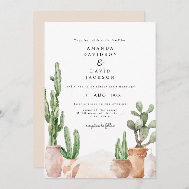 Boho Wüste Mexican Cactus Bohemisch Chic Wedding Einladung (Vorne/Hinten)