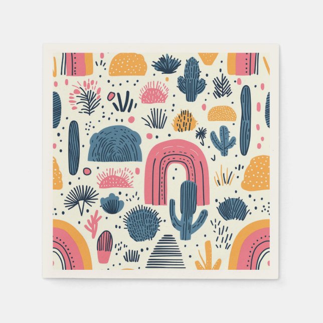 Boho Wüste mit Kaktus und Regenbogen Serviette (Vorderseite)