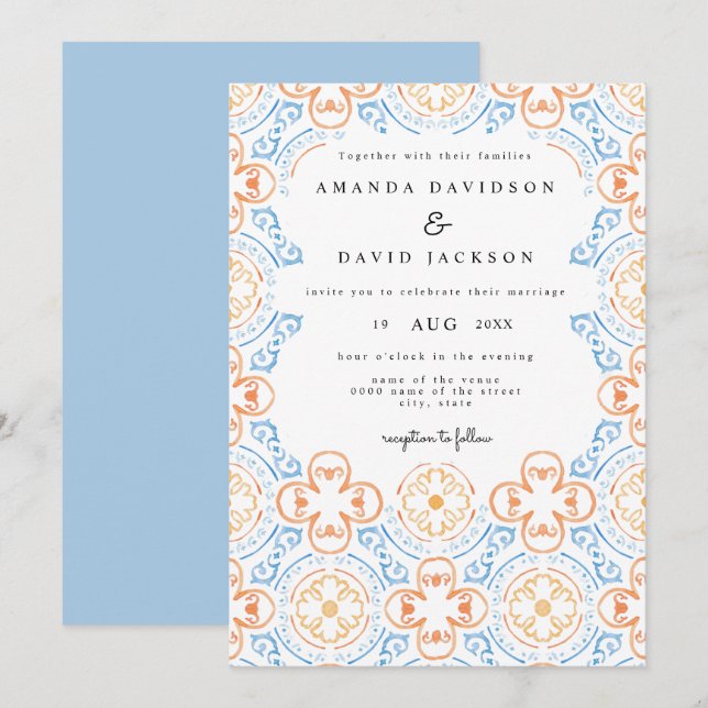 Boho Wüste Morroccan Tiles Terracotta Hochzeit Einladung (Vorne/Hinten)