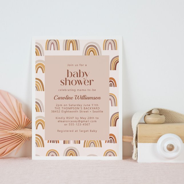 Boho Wüste Regenbogen in Neutrals Baby Dusche Einladung (Von Creator hochgeladen)