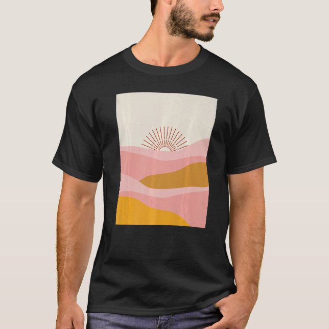 Boho Wüste Sun Sunset Waves in Rosa, Orange und C T-Shirt (Vorderseite)