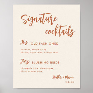 Boho Wüste Wedding Signature Cocktails Zeichen Poster