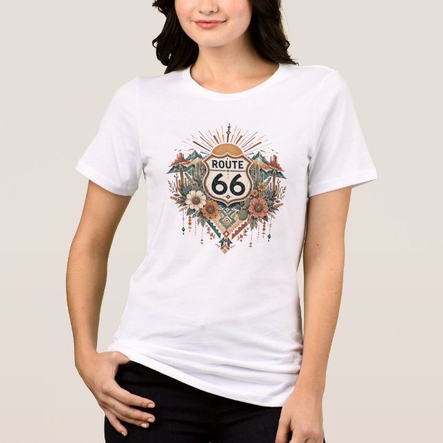 Boho-Wüsten-Blumen-Route-66-Grafik Tri-Blend Shirt (Vorderseite)