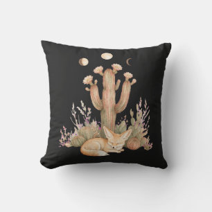 Boho-Wüsten-Fennec-Fuchs schlafend unter Saguaro-K Kissen