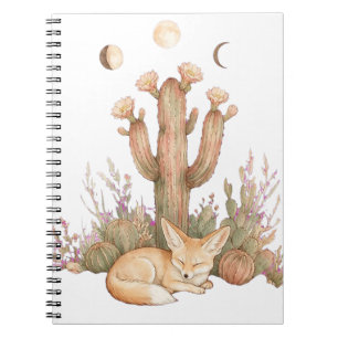 Boho-Wüsten-Fennec-Fuchs schläft unter Saguaro-Kak Notizblock