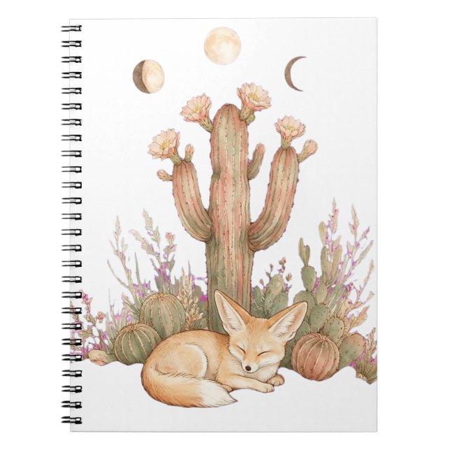 Boho-Wüsten-Fennec-Fuchs schläft unter Saguaro-Kak Notizblock (Vorderseite)