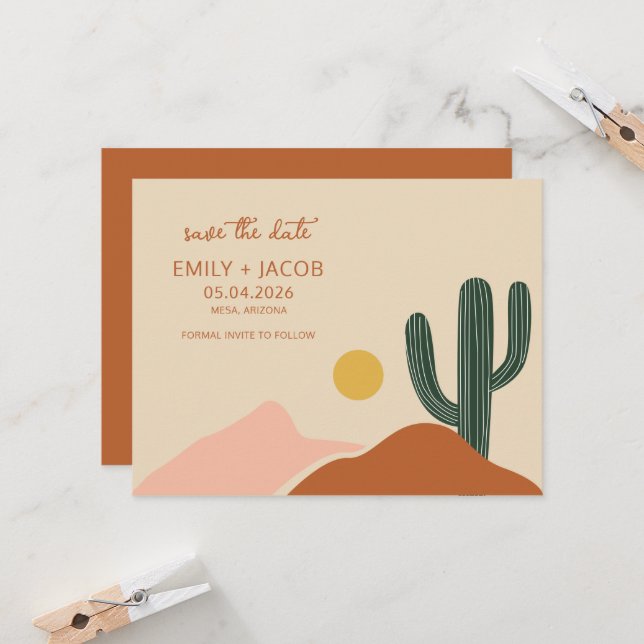 Boho-Wüsten-Hochzeit Einfache Save the Date (Vorderseite/Rückseite Beispiel)