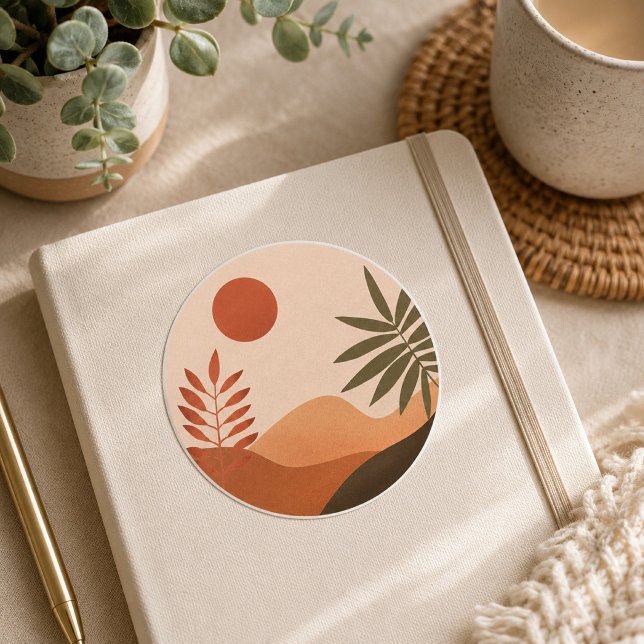 Boho-Wüsten-Sonnen-Notizbuch Runder Aufkleber (Boho Desert Sun Sticker
)