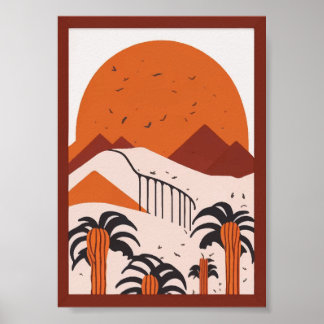 Boho-Wüsten-Sonnen-Palmen-Landschaftsdruck Poster