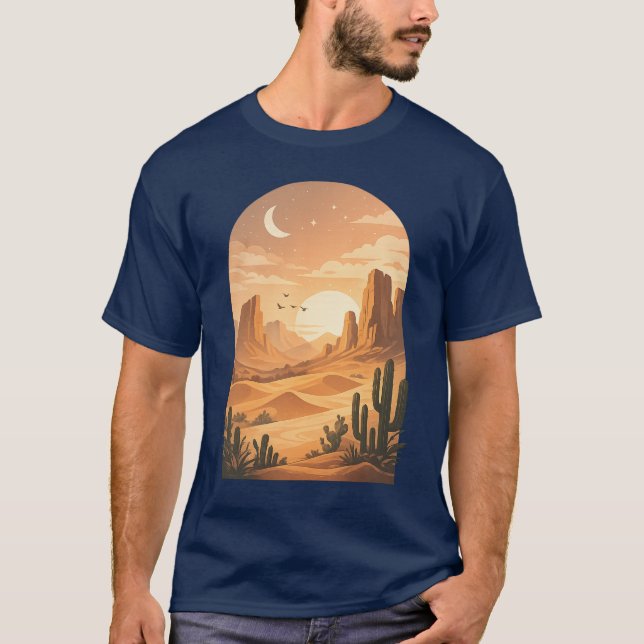 Boho-Wüsten-Sonnenuntergangs-Bogen-Illustration T-Shirt (Vorderseite)