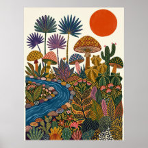 Boho-Wüsten-Volksgut-Pilz-Kaktus-Fluss-Plakat