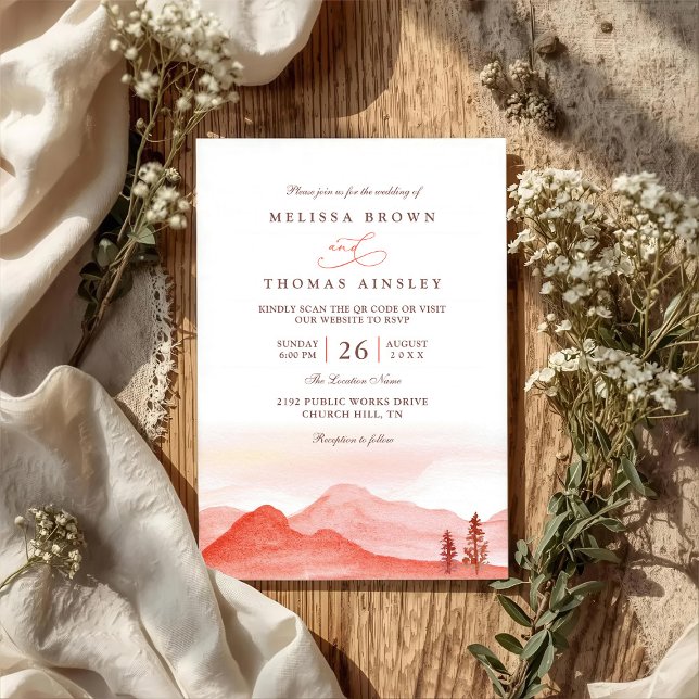 Boho-Wüstenberge Rustikale QR-Code-Hochzeit Einladung (Von Creator hochgeladen)