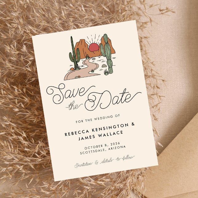 Boho Wüstenkaktus Moderne Schrift Hochzeit Save The Date (Von Creator hochgeladen)