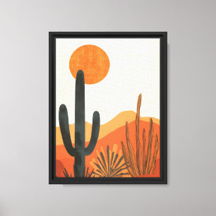 Boho-Wüstenkaktus-Sonnenuntergangslandschaft Leinwanddruck