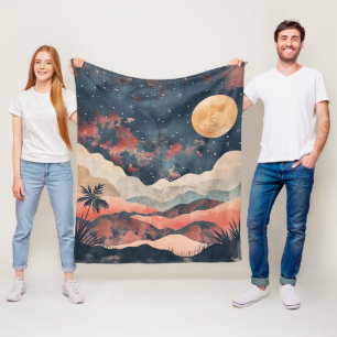 Boho-Wüstenmond Indigo-Kupfer-Himmelslandschaft Fleecedecke