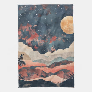 Boho-Wüstenmond Indigo-Kupfer-Himmelslandschaft Geschirrtuch