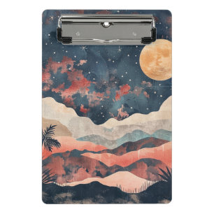 Boho-Wüstenmond Indigo-Kupfer-Himmelslandschaft Mini Klemmbrett
