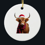 Boho Xmas Christmas Highland Cow T-Shirt (1) Keramik Ornament<br><div class="desc">Boho Xmas Christmas Highland Cow T-Shirt (1)</div>