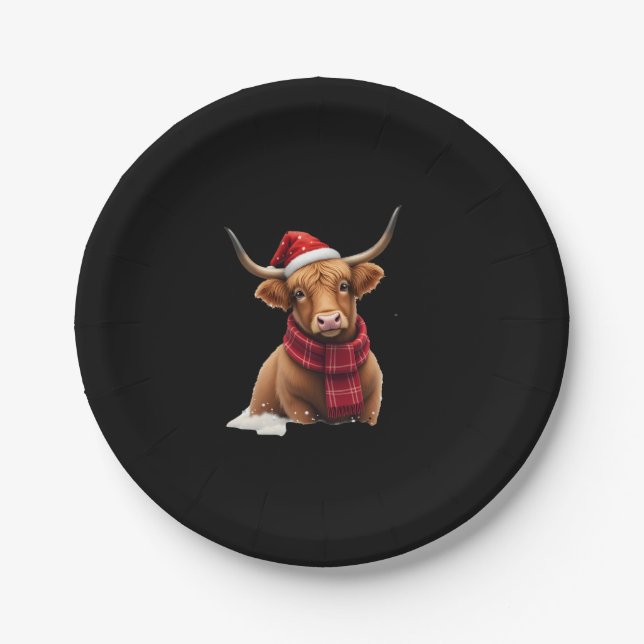 Boho Xmas Christmas Highland Cow T-Shirt (1) Pappteller (Vorderseite)