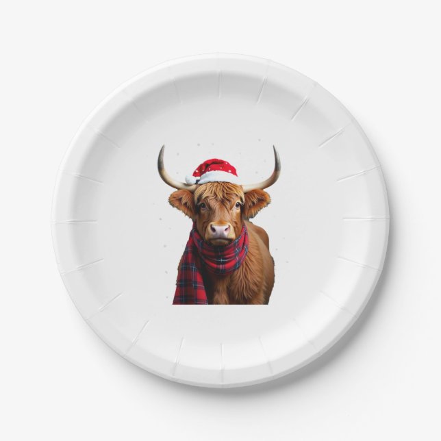Boho Xmas Christmas Highland Cow T-Shirt (1) Pappteller (Vorderseite)