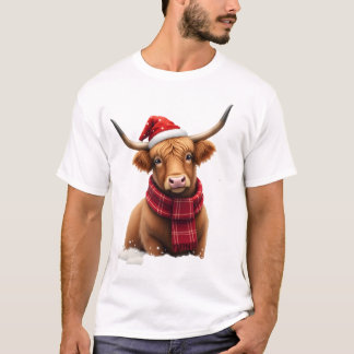Boho Xmas Christmas Highland Cow T-Shirt (1).png