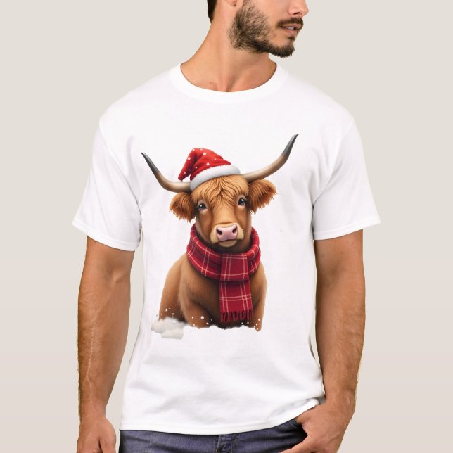 Boho Xmas Christmas Highland Cow T-Shirt (1).png (Vorderseite)