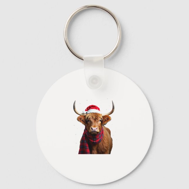 Boho Xmas Christmas Highland Cow T-Shirt (1) Schlüsselanhänger (Vorderseite)