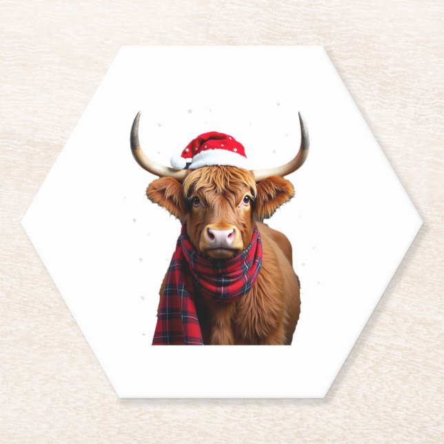 Boho Xmas Christmas Highland Cow T-Shirt (1) Untersetzer (Vorderseite)