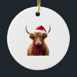Boho Xmas Christmas Highland Cow T-Shirt (2) Keramik Ornament<br><div class="desc">Boho Xmas Christmas Highland Cow T-Shirt (2)</div>