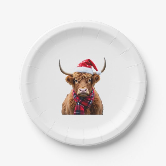 Boho Xmas Christmas Highland Cow T-Shirt (2) Pappteller (Vorderseite)