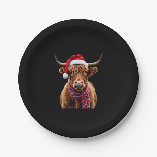 Boho Xmas Christmas Highland Cow T-Shirt (2) Pappteller (Vorderseite)