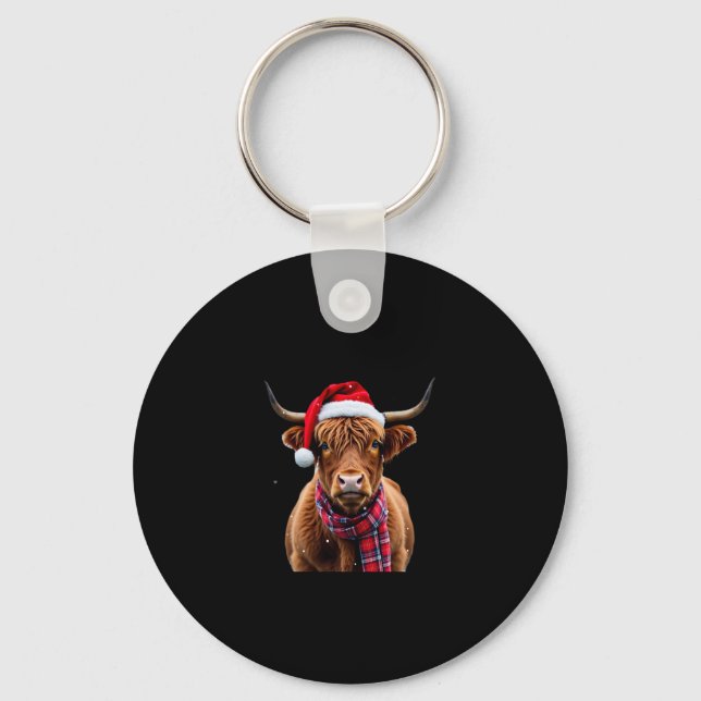 Boho Xmas Christmas Highland Cow T-Shirt (2) Schlüsselanhänger (Vorderseite)