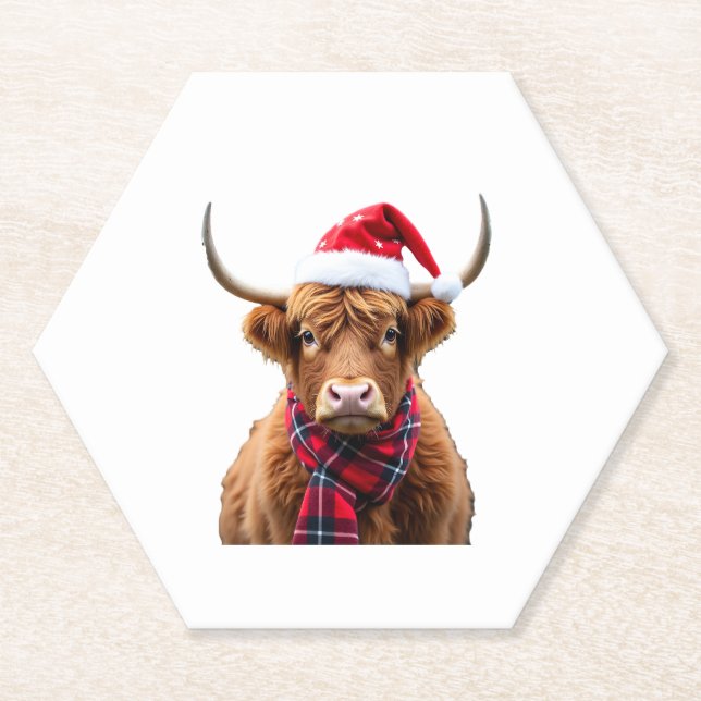 Boho Xmas Christmas Highland Cow T-Shirt (2) Untersetzer (Vorderseite)