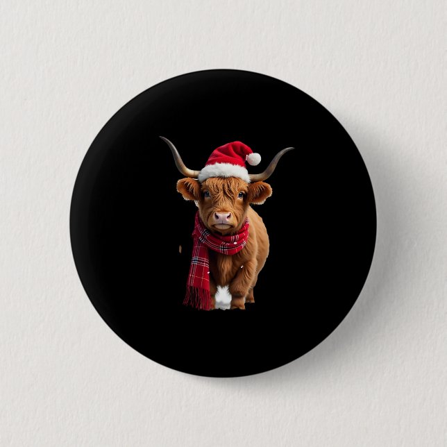 Boho Xmas Christmas Highland Cow T-Shirt (3) Button (Vorderseite)