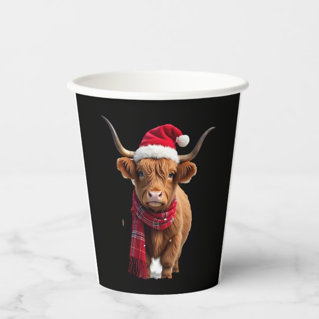 Boho Xmas Christmas Highland Cow T-Shirt (3) Pappbecher (Vorderseite)