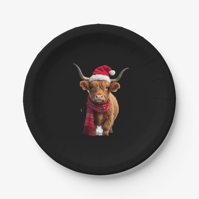Boho Xmas Christmas Highland Cow T-Shirt (3) Pappteller (Vorderseite)