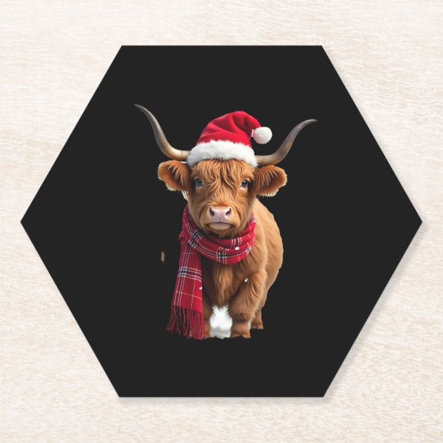 Boho Xmas Christmas Highland Cow T-Shirt (3) Untersetzer (Vorderseite)