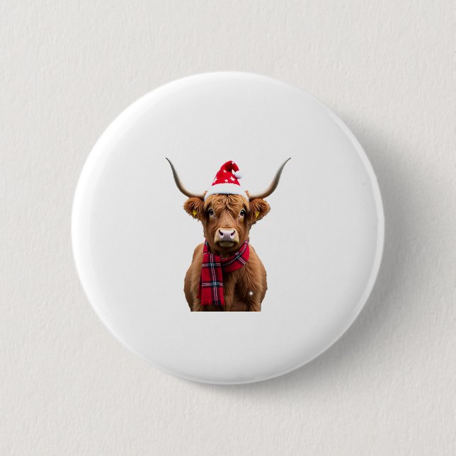 Boho Xmas Christmas Highland Cow T-Shirt (4) Button (Vorderseite)