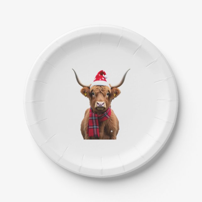 Boho Xmas Christmas Highland Cow T-Shirt (4) Pappteller (Vorderseite)