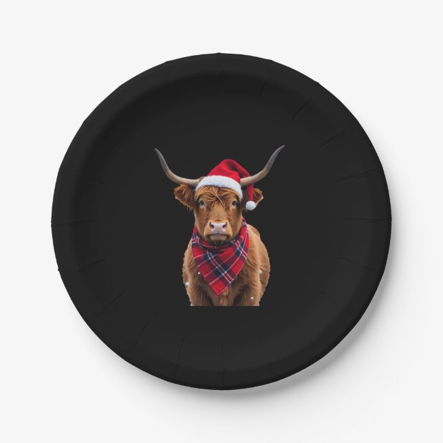 Boho Xmas Christmas Highland Cow T-Shirt Pappteller (Vorderseite)
