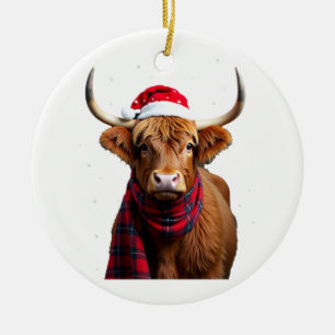 Boho Xmas Weihnachten Highland Cow T-Shirt (1) Keramik Ornament