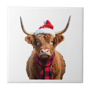 Boho Xmas Weihnachten Highland Kuh T-Shirt (3) Fliese