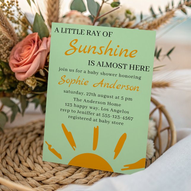 Boho Yellow A Little Ray of Sunshine Baby Shower Einladung (Von Creator hochgeladen)