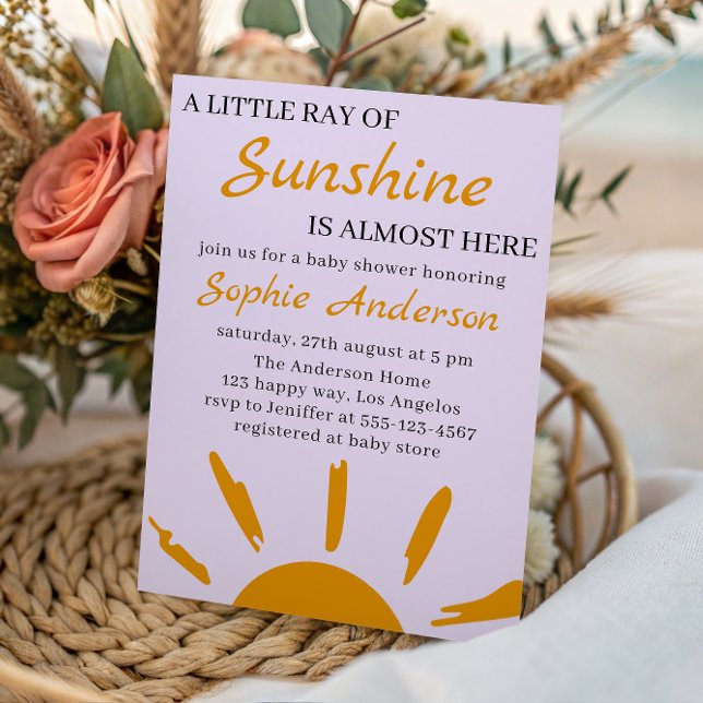 Boho Yellow A Little Ray of Sunshine Baby Shower Einladung (Von Creator hochgeladen)