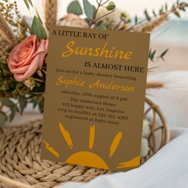 Boho Yellow A Little Ray of Sunshine Baby Shower Einladung (Von Creator hochgeladen)