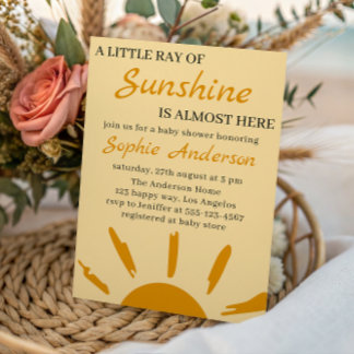 Boho Yellow A Little Ray of Sunshine Baby Shower Einladung