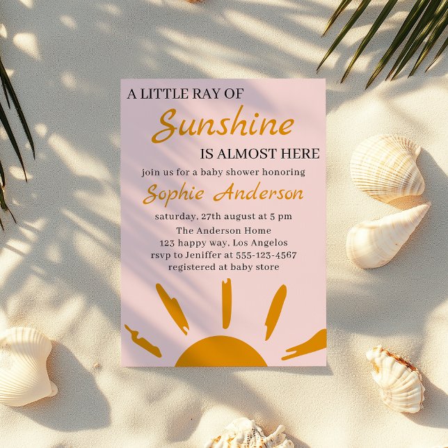 Boho Yellow A Little Ray of Sunshine Baby Shower Einladung (Von Creator hochgeladen)